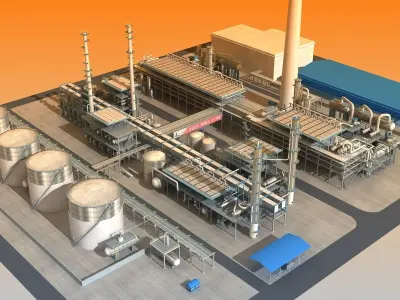 Refinery power plant Low-poly 3D model