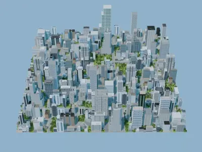 City Downtown Skyscraper Street 07 - DAY Low-poly 3D model