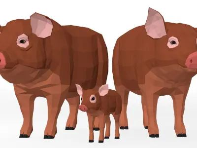 LowPoly Pigs pack Low-poly 3D model