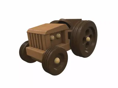 Wooden tractor toy 1 Free 3D model