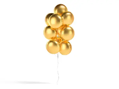 Gold Round Balloon Bouquet - helium foil balls bunch 3D model