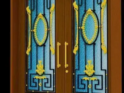 Entry door - Wood - Wrought iron 3D model