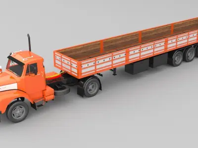 1975 Semi Truck And Trailer 3D model