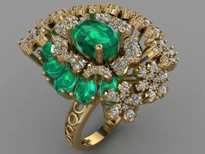 Amethyst Stone With Daimond  Flowers Ring 3D printable 3D print model