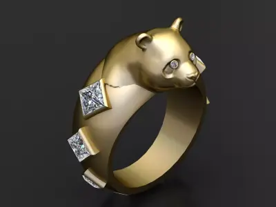 Bear Head Diamond Ring 3D print model