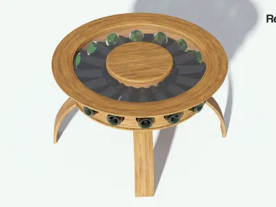 Round Glass Coffee Table with Bottles 3D model