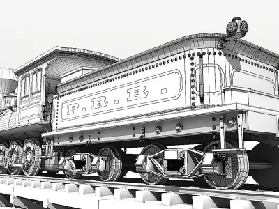PRR 2-8-0 Steam Locomotive and Tender - Animated 3D model