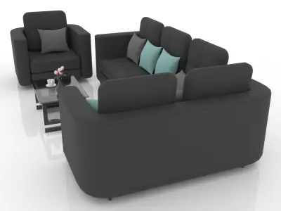 Long and Small Sofa Living with Center Table Living Room 3D model