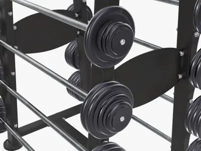 Barbells on rack set 01 3D model