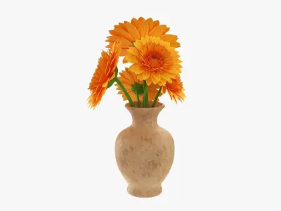 Gerbera in vase v1 3D model