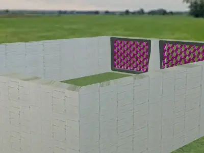 Luxury Villa Fence with Iron Gate Low-poly 3D model