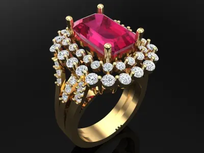 Gemstone rings - Rectangular stone ring - Diamond rings -  N3073 3D print model