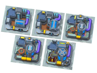 fuel rig platform station set Low-poly 3D model