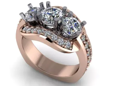 3 Stone Anniversary Modern Fashion Ladies Women Ring 3D print model