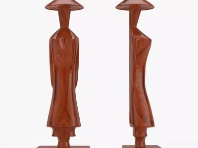 Red Wood Statuettes as Symbol of Vietnam Woman 3D model