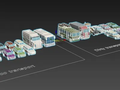 collection cars different colored and trucks Low-poly 3D model