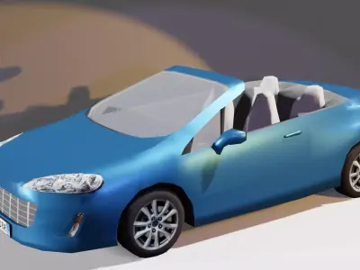 Decapotable Blue Car Low-poly 3D model