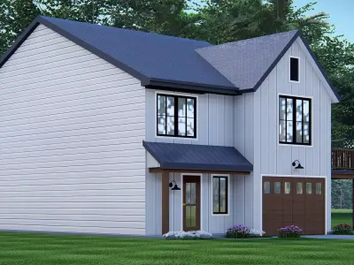 Modern American Ranch Farmhouse 3D Model  Home with Garage 3D model