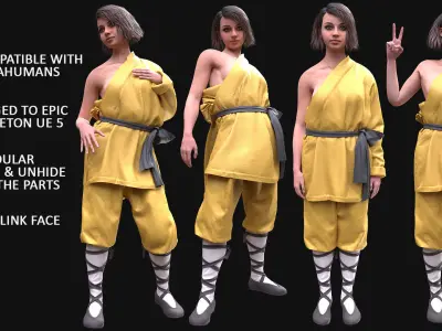 Woman in Martial Suit 3 - Modular - Rigged Low-poly 3D model