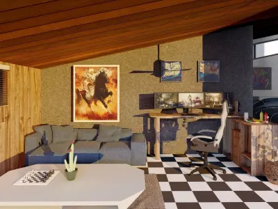 Bedroom and workspace 3D model