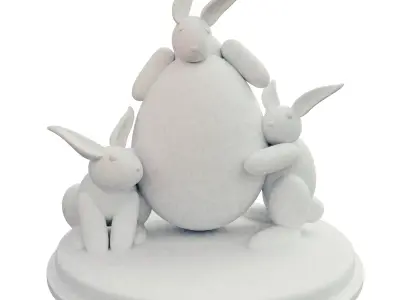 Three Rabbits Holding an Egg 3D print model