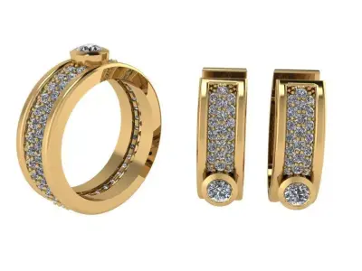 Bezel Ring English Lock Earring Set 2428 3D print model