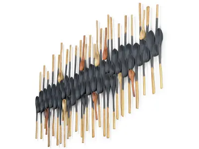 Decorative wooden set with black painted oldest spoons 3D model