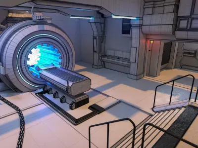 Sci Fi Interior Room of Spaceship Laboratory Low Poly  3D Model Low-poly 3D model