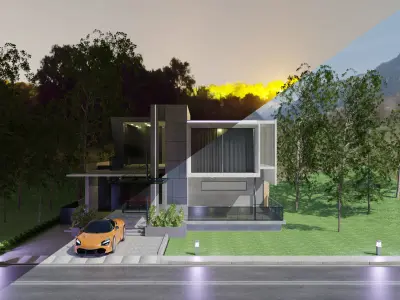 modern villa Low-poly 3D model