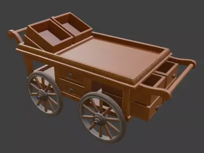 Ornate Wooden Vendor Cart 3D Model 3D model