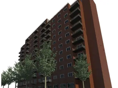 Residential Concrete Building for city Models 12 Storey High 3D model