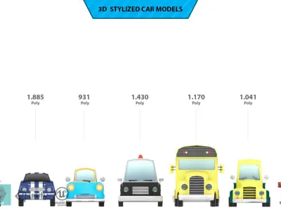 Toon Cars Pack Low-poly 3D model