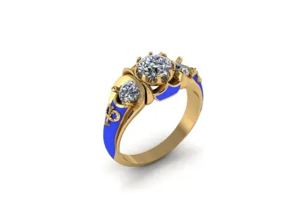 Ring with enamel and diamonds 3D print model
