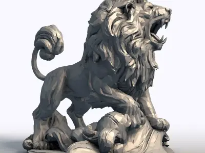 Hungry Lion Low Poly Sculpture Predatory Big Cat Model  3D print model