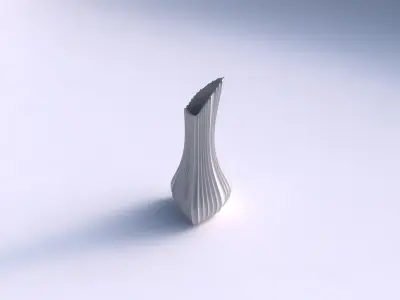 Vase puffy tappered triangle with extruded vertical lines 3D print model