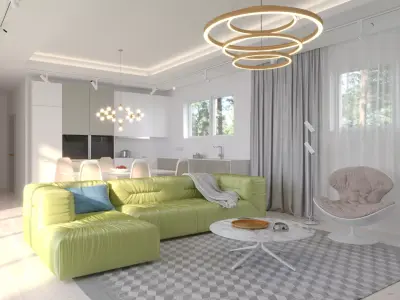 contemporary studio living room interior 3D model
