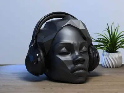 Low Poly black female Headphone Stand black female Headset   3D print model