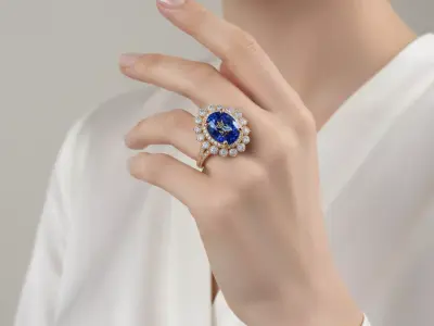 Royal Midnight Sapphire Ring  Luxury Oval Engagement Ring 3D print model