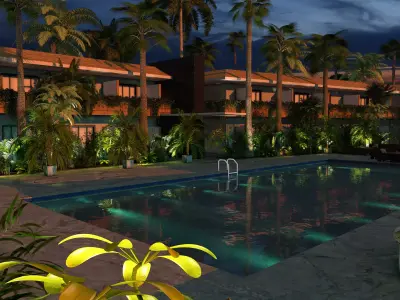 Hotel Pool Courtyard 3D model