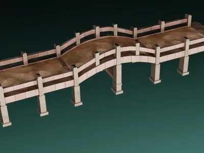 Rock and wood bridges Low-poly 3D model