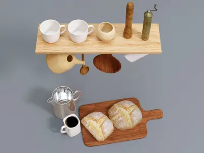 Wooden Kitchen Decoration Set 3D model
