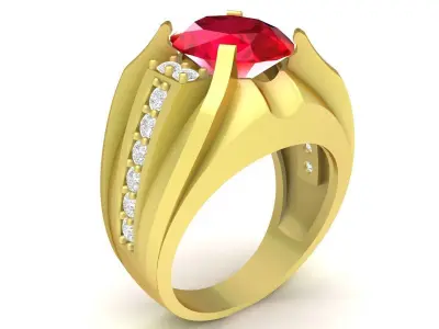 Luxury Oval Red Gemstone Diamond Ring for Men  3535 3D print model