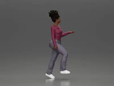 black girl with afro hair walking up stairs 3D print model