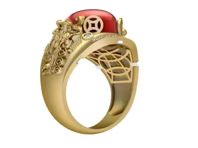 Dragon Red Gemstone Gold Men Ring  1799 3D print model