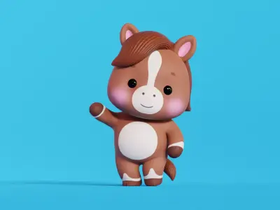 Horse Cartoon Character Rigged Animated Pony Chibi Kawaii  Low-poly 3D model