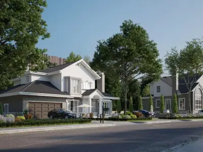 Luxury Suburban Residential Houses 3D Model Low-poly 3D model