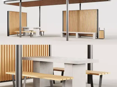 Set benches pergola urn table 3D model