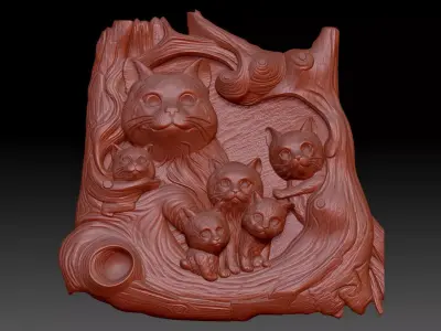 The cat family 3D print model