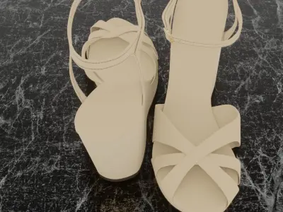 WOMENS HEEL 3D SHOES - CREAM Low-poly 3D model