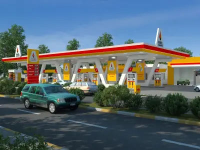 Gas Station Scene Day And Night 3D model
